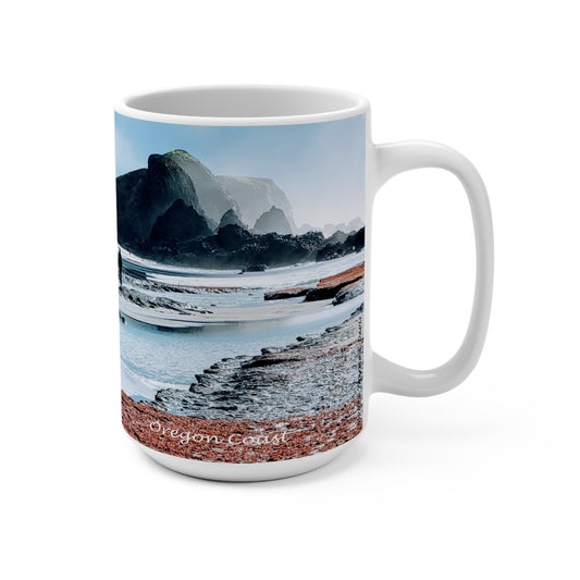 'Find Your Peace - Oregon Coast' Artistic Mug - 15oz (MC-00112-03-15-SP-Wh)