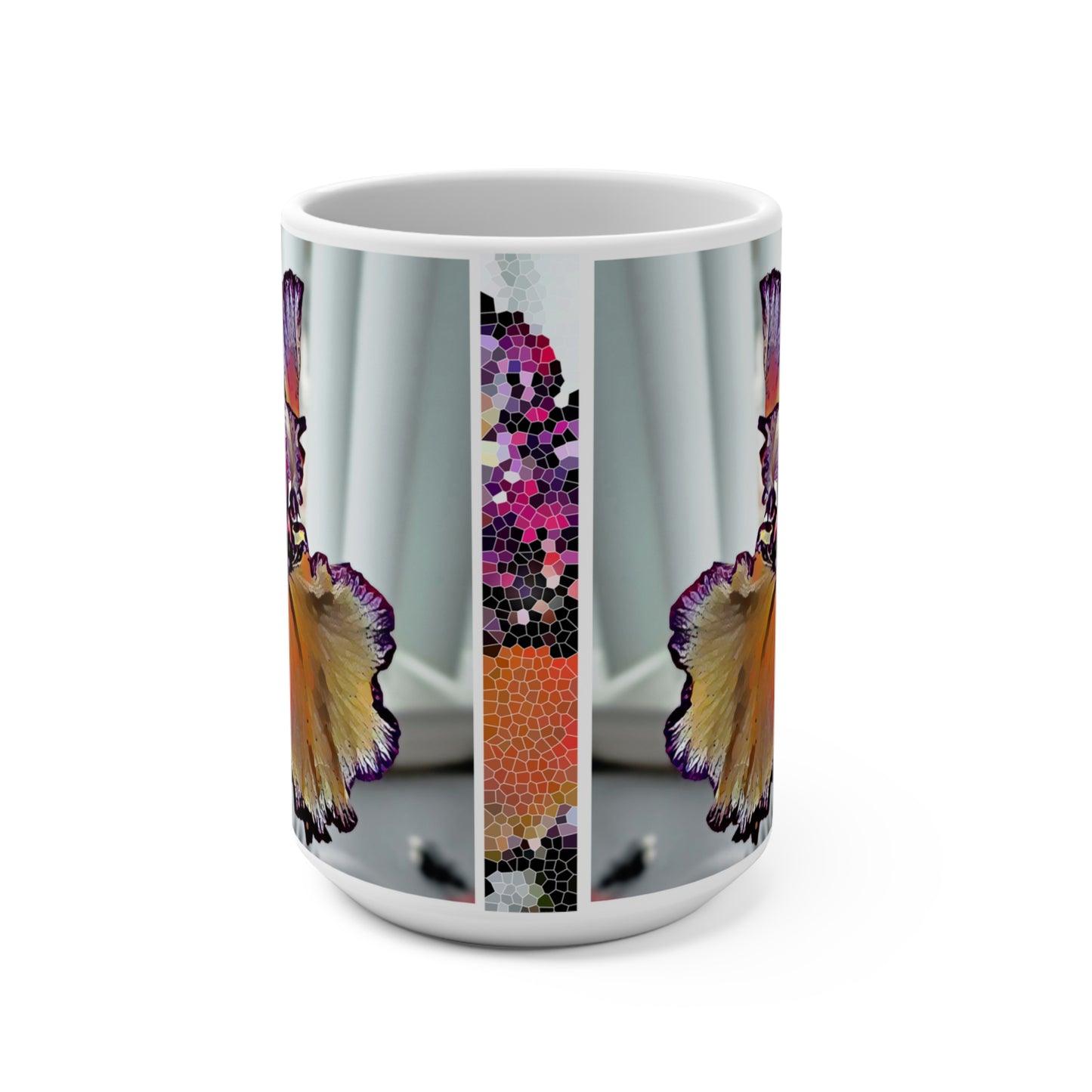 'Iris in Stained Glass' Artistic Mug - 15oz (MC-00127-01-15-SP-Wh)