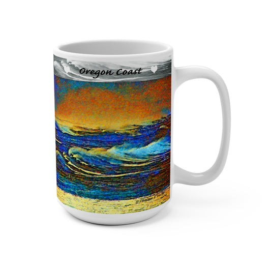 'Wild Waves - Oregon Coast' Artistic Mug - 15oz (MC-00129-04-15-SP-Wh)