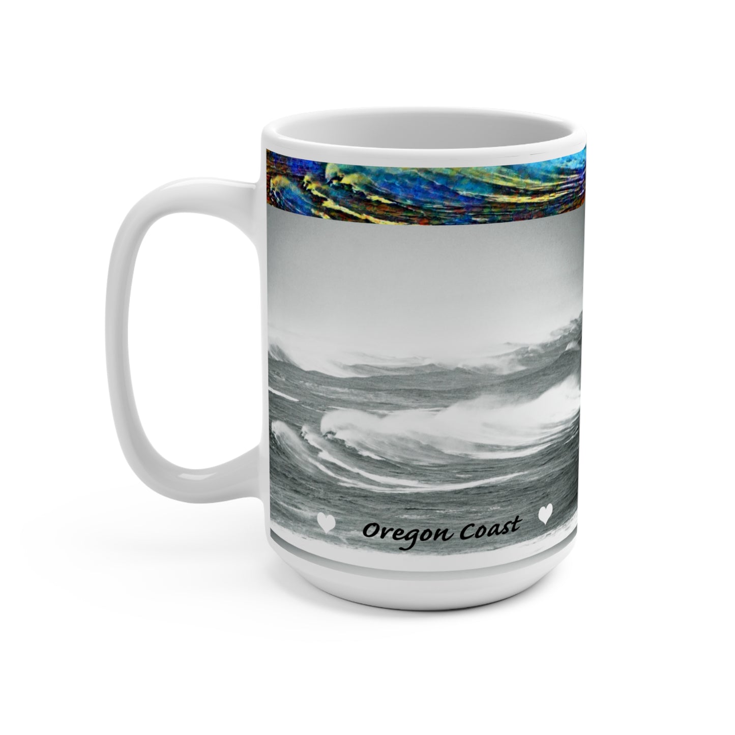 'Wild Waves - Oregon Coast' Artistic Mug - 15oz (MC-00129-04-15-SP-Wh)