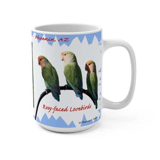 'Cardinals, Lovebirds - AZ Backyard' Artistic Mug - 15oz (MC-00136-01-15-SP-Wh)