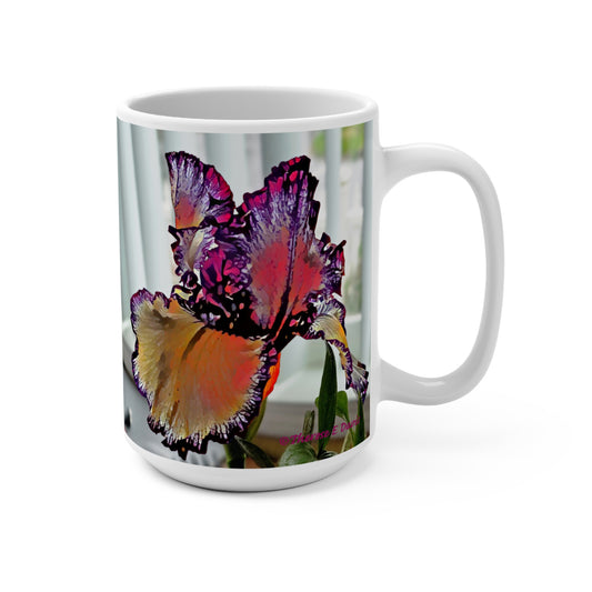 'Iris in Stained Glass' Artistic Mug - 15oz (MC-00127-01-15-SP-Wh)